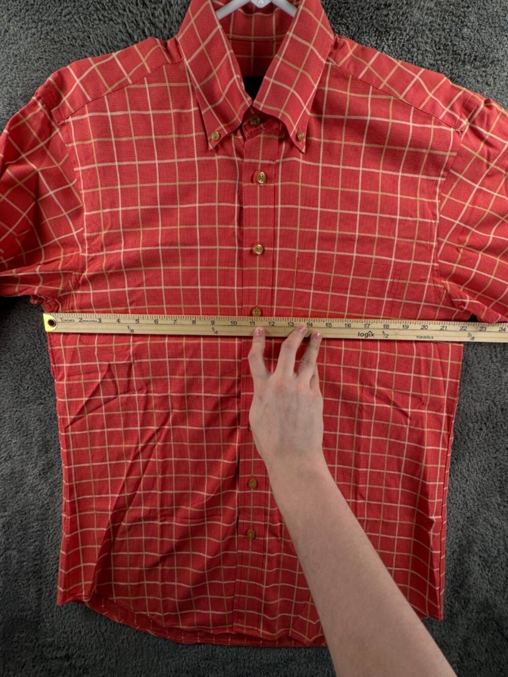 Scott Barber Medium Cotton Long Sleeve Button Up Shirt Red Check Adult Casual - Picture 5 of 14